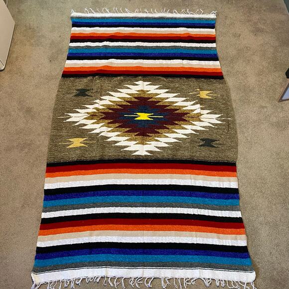 Handmade Other - VTG Handmade Blanket Rainbow Woven Blanket Striped Aztec Native American 45x79